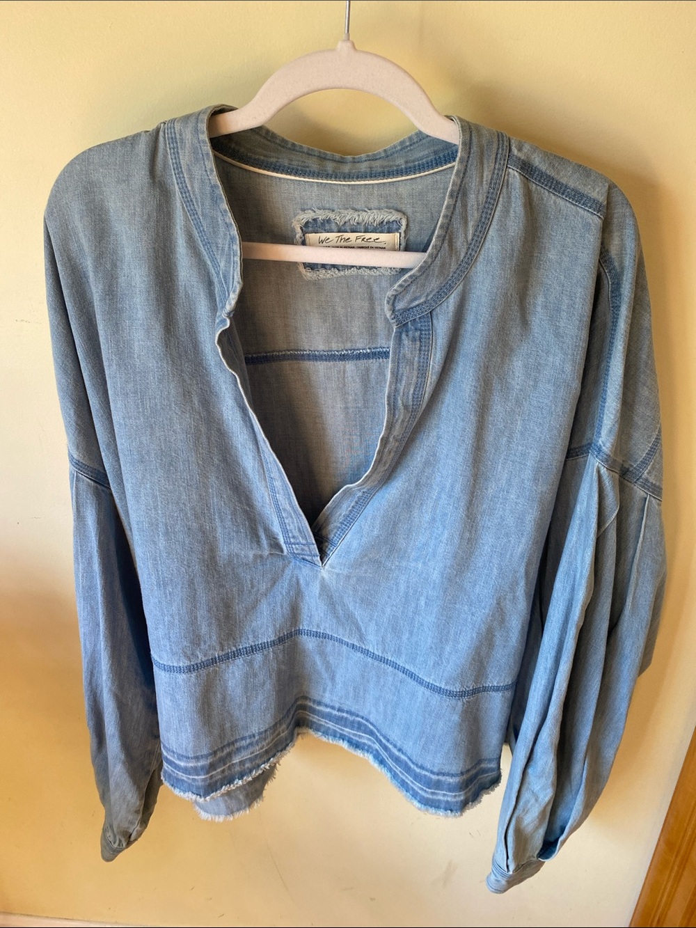 We The Free Washed Light Blue Denim Pullover Tunic